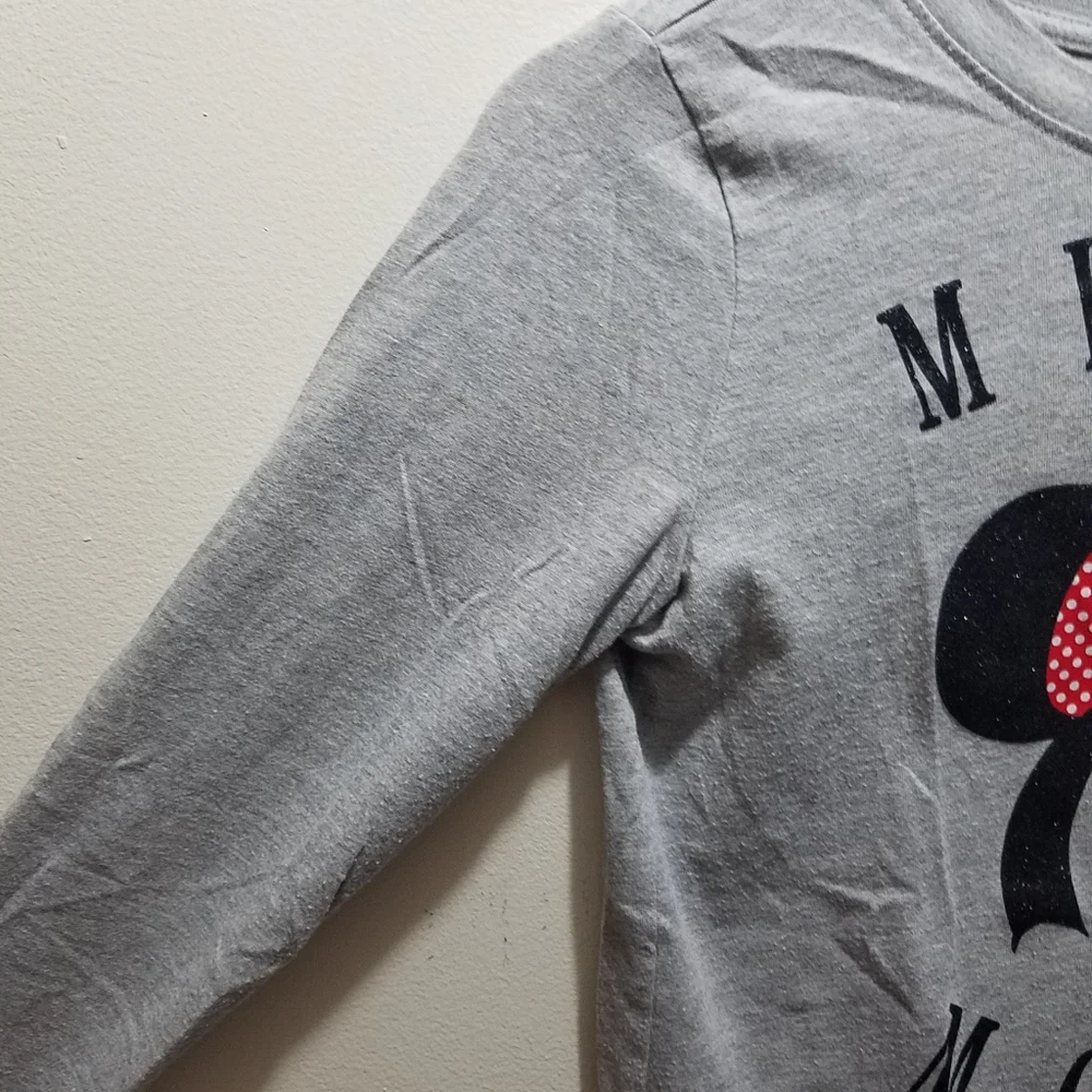 Disney Minnie Mouse Gray Long Sleeve Shirt with Bow Large L Girls 10/12